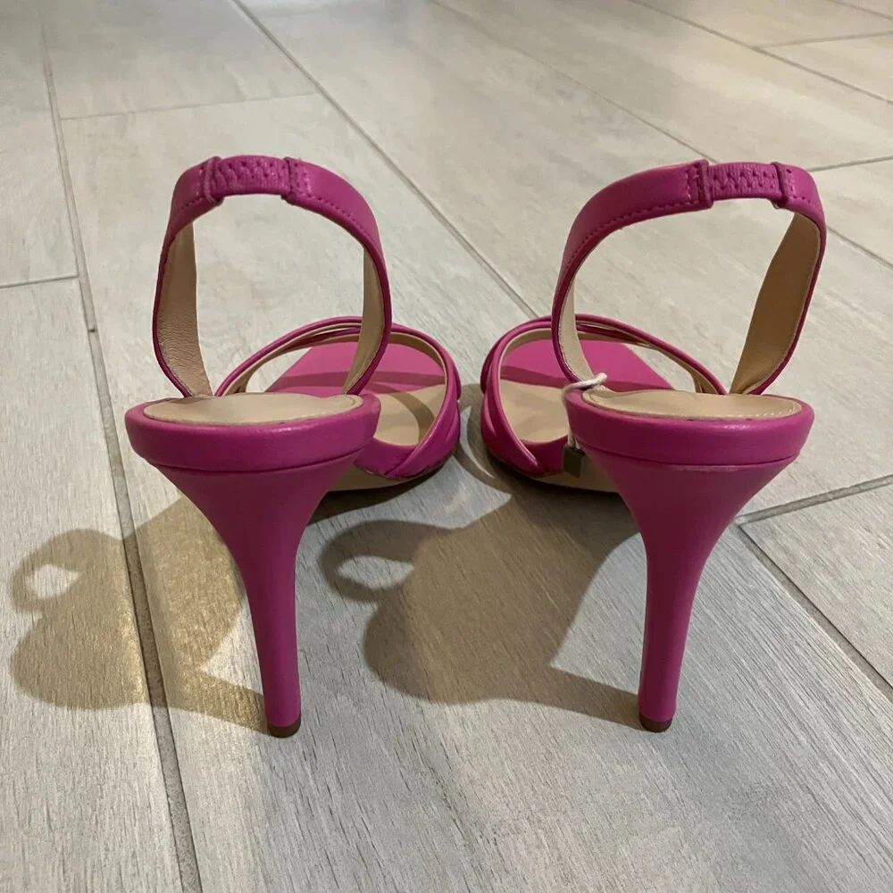 Veronica Beard Analita Hot Pink Leather Slingback Stiletto Sandals Sz 8.5